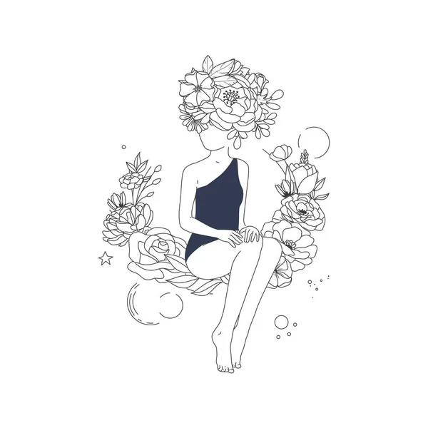 Minimal ligne dessin femme fleur Images. — Image vectorielle