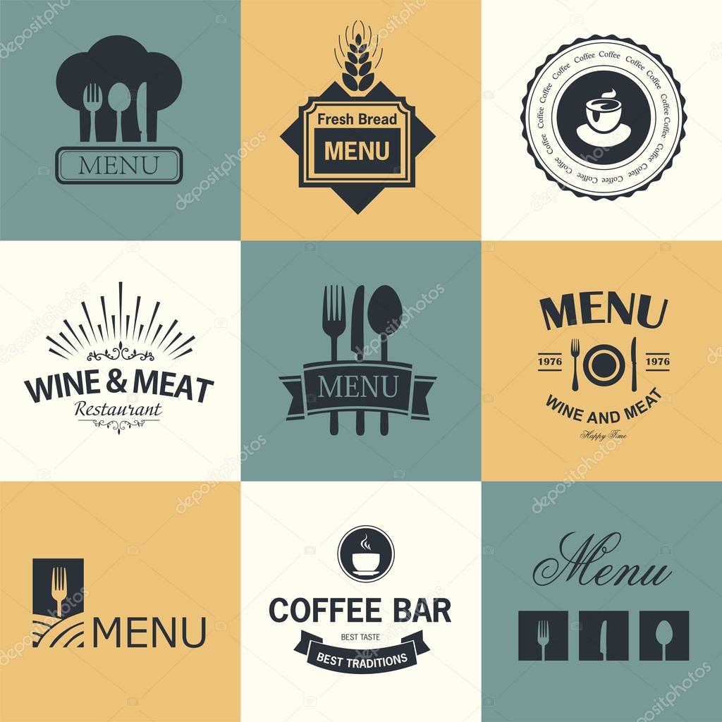 Vintage set of restaurant signs, symbols, logo elements and icons. Calligraphy decorations collection for restaurant menu.