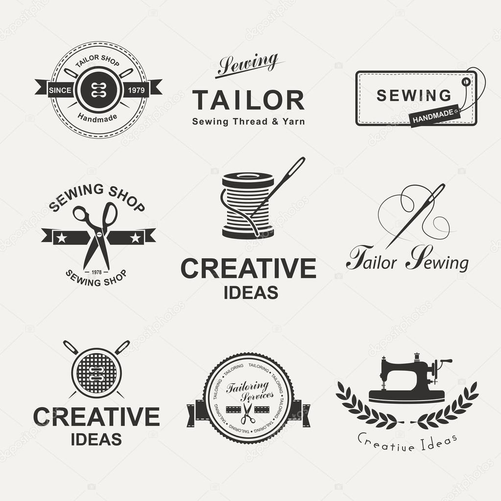 Set of tailor labels, emblems and design elements. Tailor shop. Logo