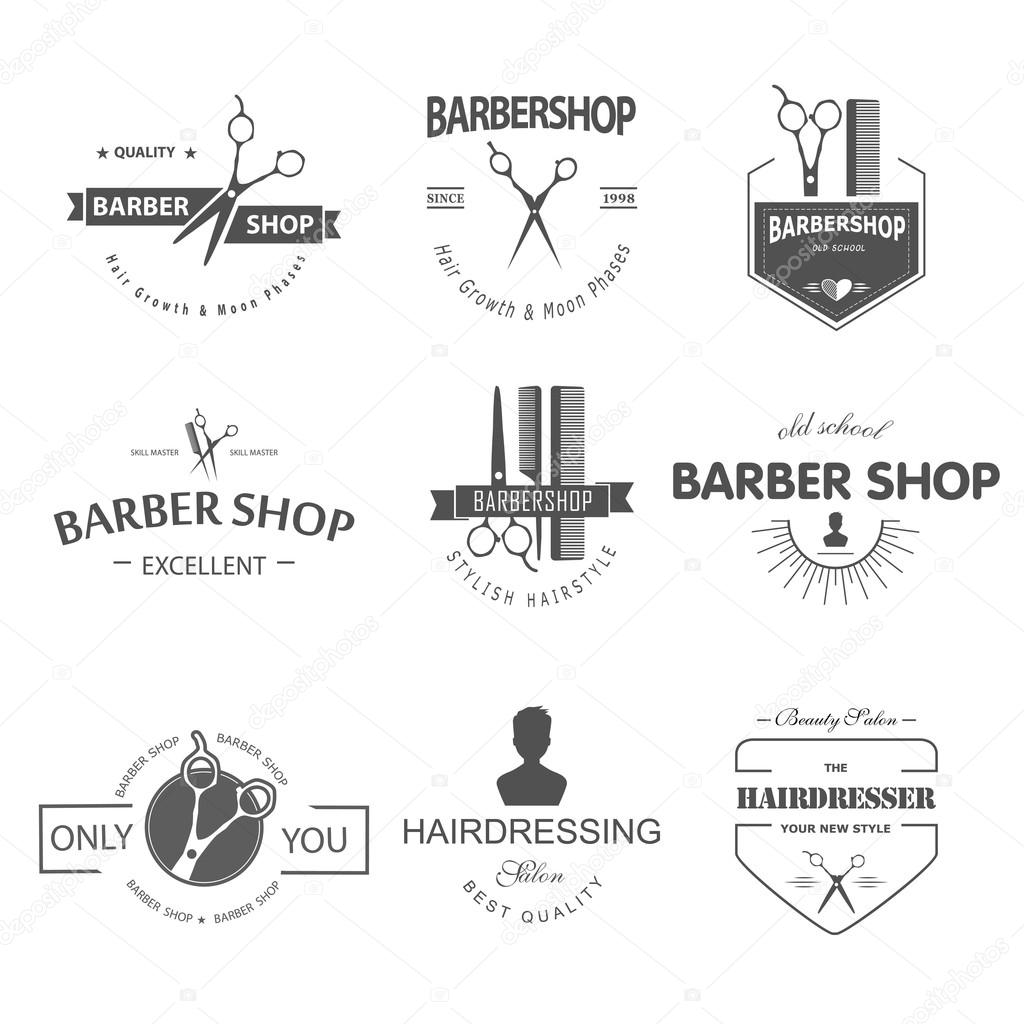 Vector set of retro barber shop labels, logo, badges and design element.