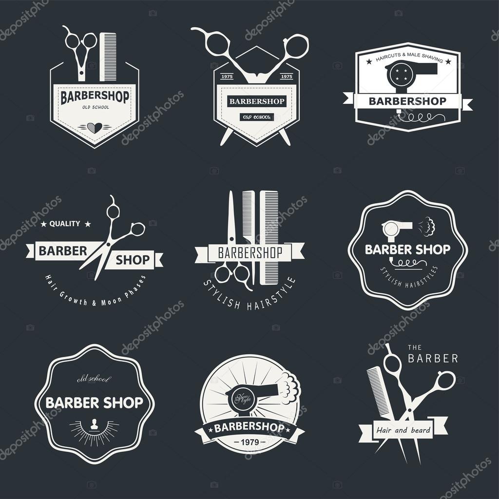 Vector set of retro barber shop labels, logo, badges and design element.