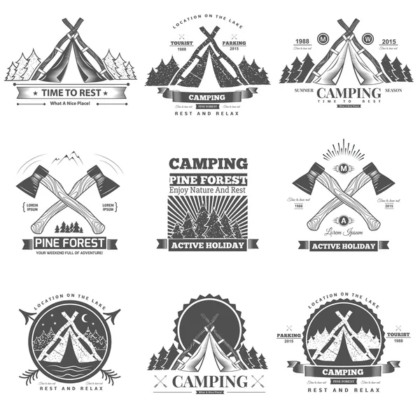 Camping retro vector logotipo — Vector de stock