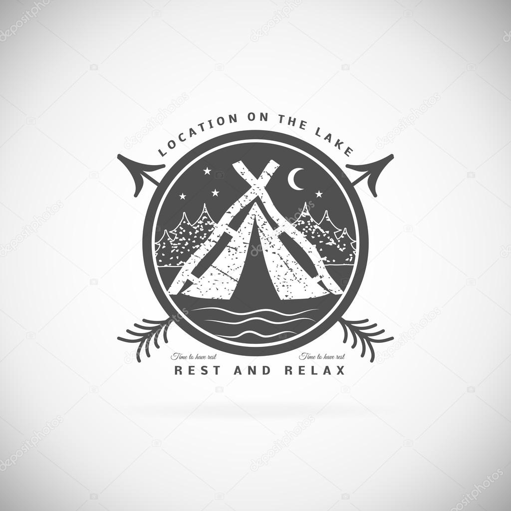 Retro vector vintage camp label and logo graphics. Camping outdoor, adventure and explorer