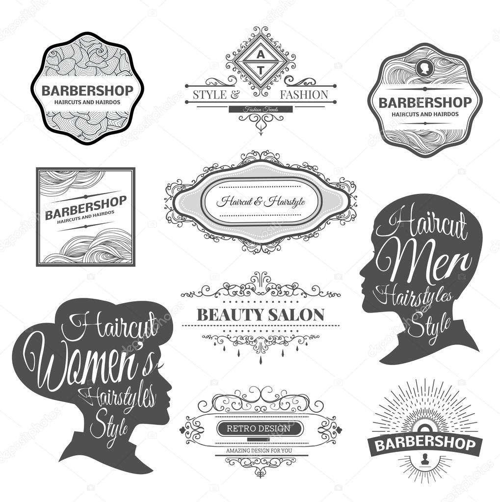 Vector set of retro barber shop labels, logo, badges and design element