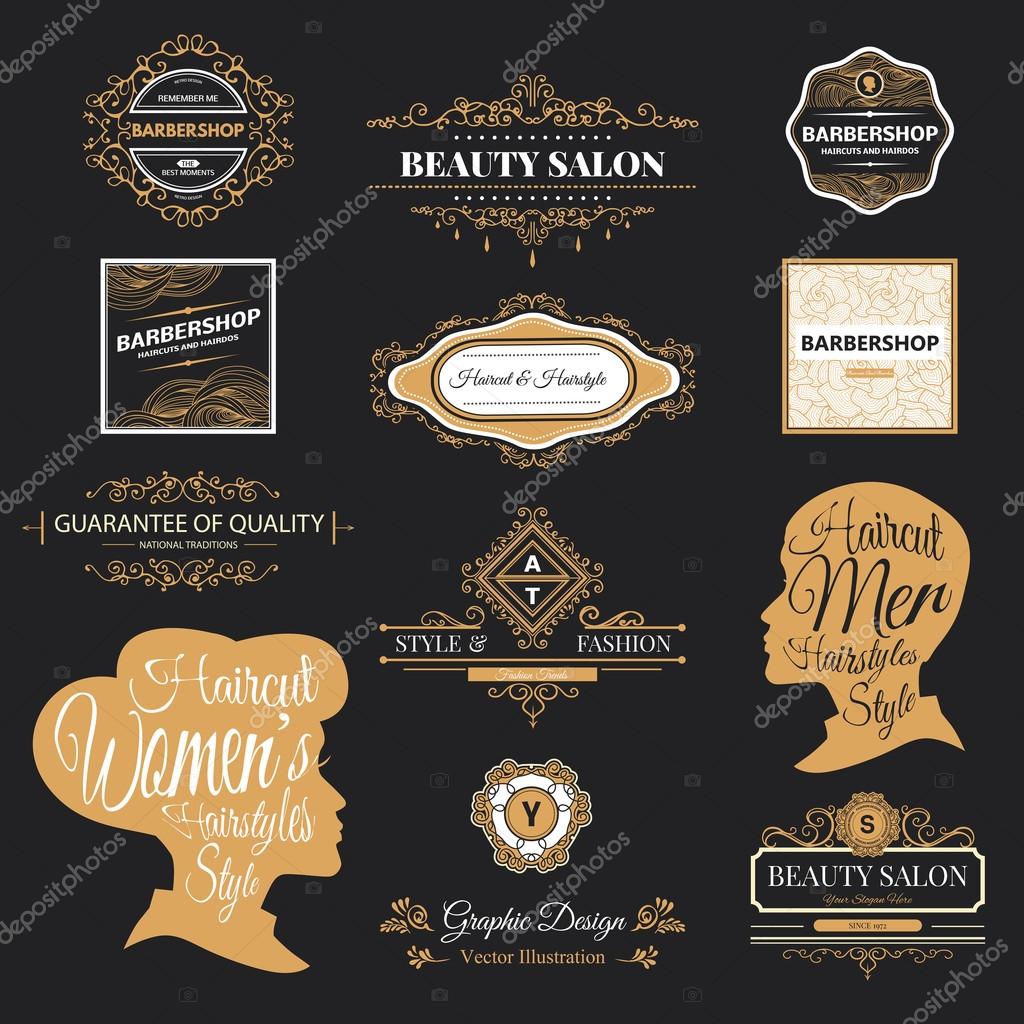 Vector set of retro barber shop labels, logo, badges and design element