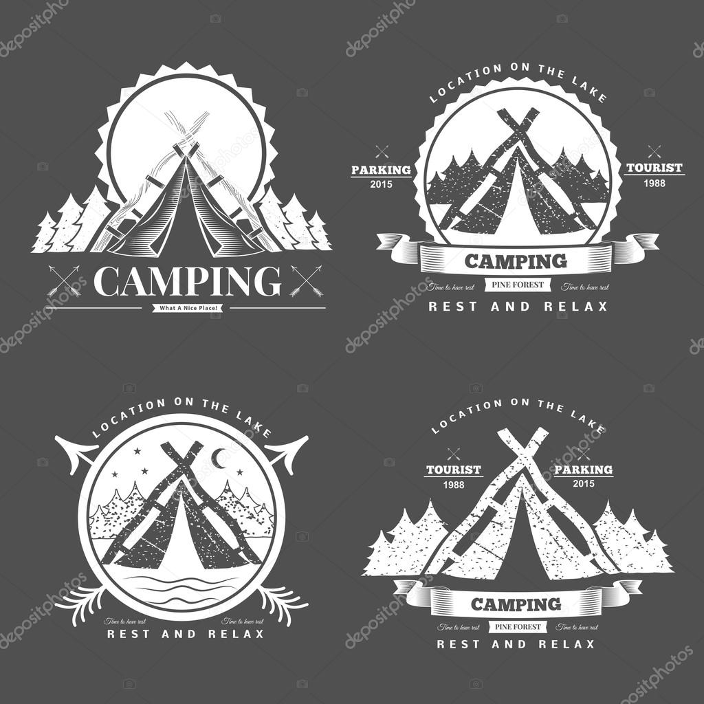 Retro vector vintage camp label and logo graphics. Camping outdoor, adventure and explorer