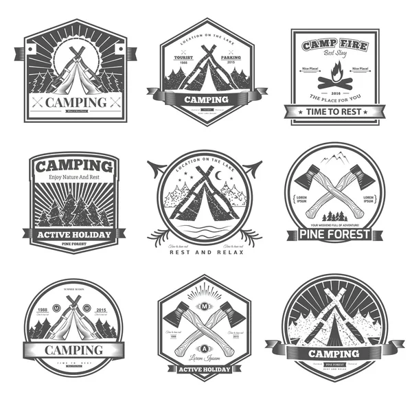 Camping retro vector logotipo — Vector de stock