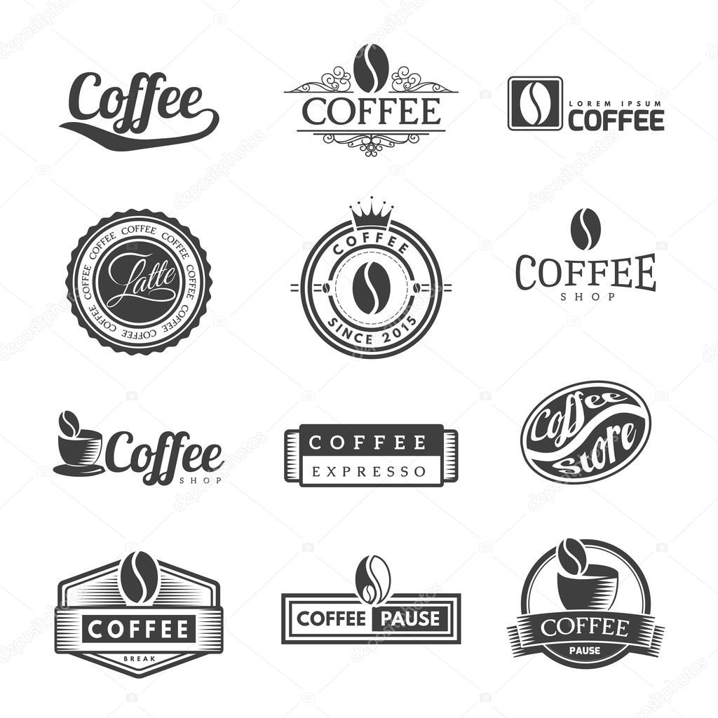 Coffee Vintage Labels Logo Template Collection. Vector Symbols and Icons of Retro style. Mocha, Espresso, Ristretto, Latte, Americano