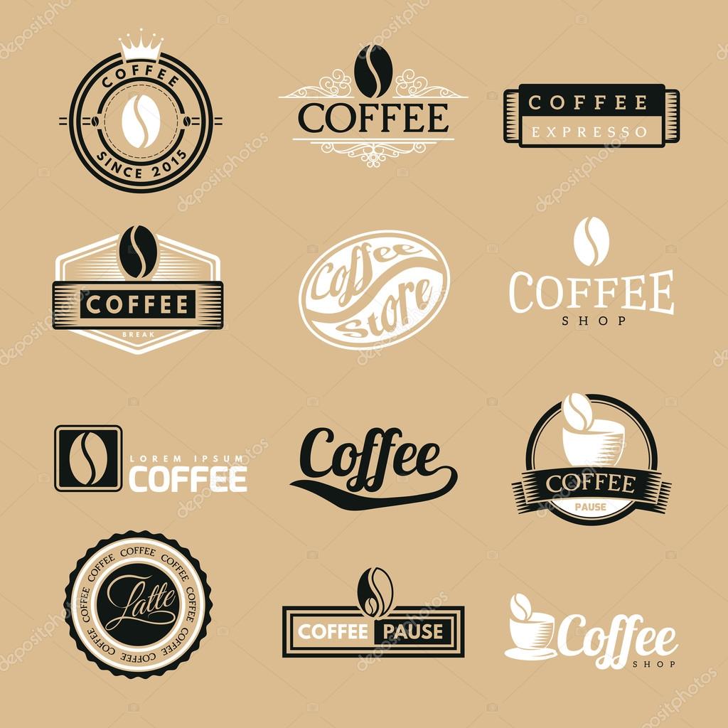 Coffee Vintage Labels Logo Template Collection. Vector Symbols and Icons of Retro style. Mocha, Espresso, Ristretto, Latte, Americano