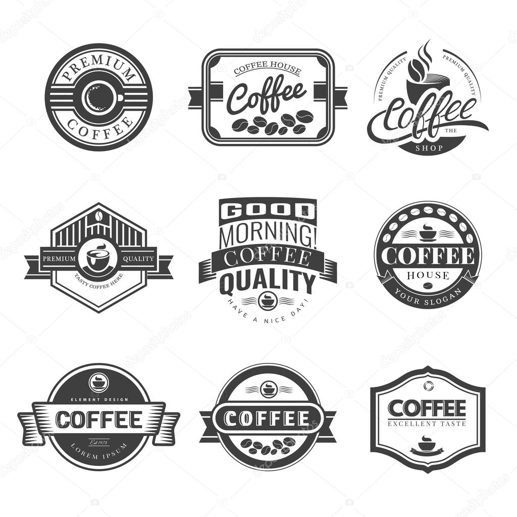 Coffee Vintage Labels Logo Template Collection. Vector Symbols and Icons of Retro style. Mocha, Espresso, Ristretto, Latte, Americano