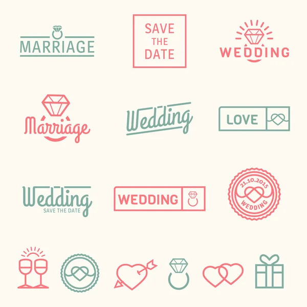 Conjunto de ícones de casamento e logotipos — Vetor de Stock