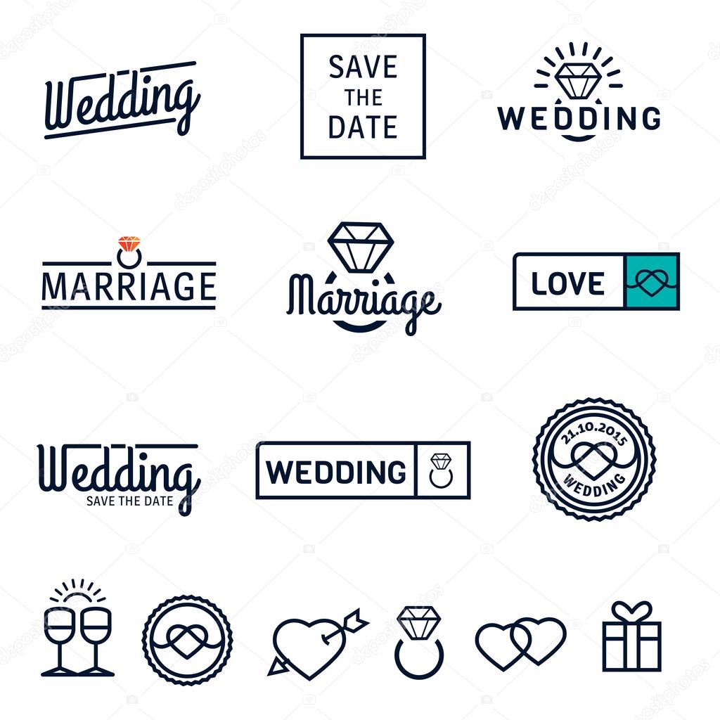 Wedding, Marriage and Engagement icons set, simple and flat design vector. Invitations and greeting cards
