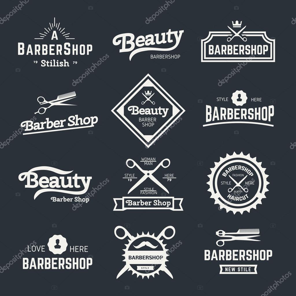 Vector set of retro barber shop labels, logo, badges and design element