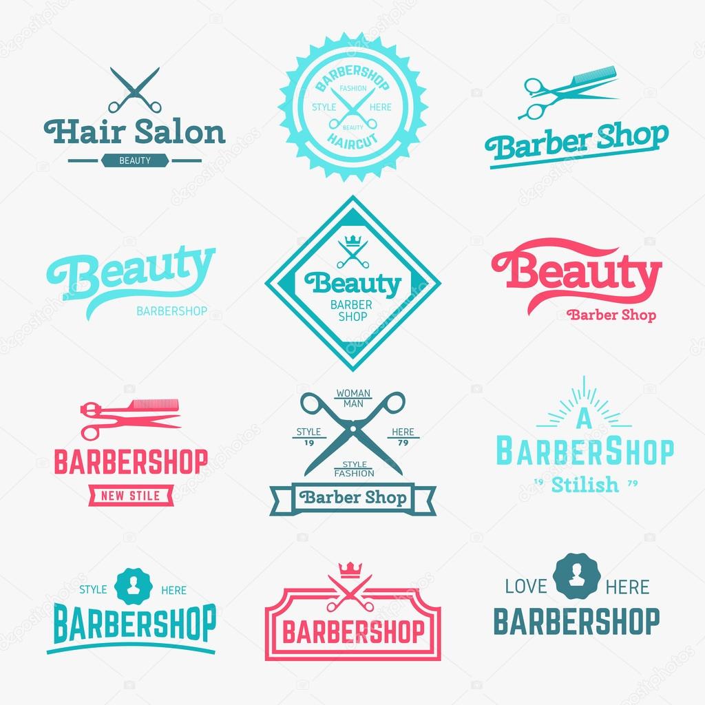 Vector set of retro barber shop labels, logo, badges and design element