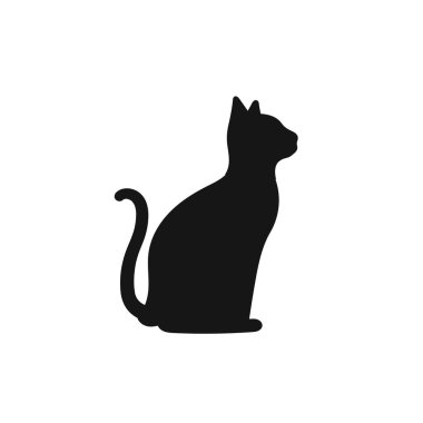 Beyaz arka planda izole edilmiş siyah kedi silueti. Tasarım dekoru için vektör illüstrasyon şablonu.