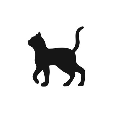 Beyaz arka planda izole edilmiş siyah kedi silueti. Tasarım dekoru için vektör illüstrasyon şablonu.