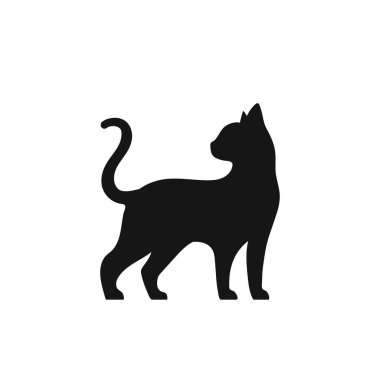 Beyaz arka planda izole edilmiş siyah kedi silueti. Tasarım dekoru için vektör illüstrasyon şablonu.