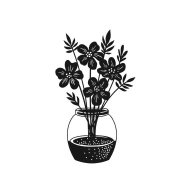 Bouquet of Flowers silhouette on white background. Set of Vector Illustration.