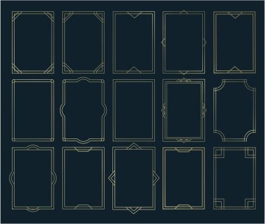 İnce altın çerçeve. Güzel ve lüks altın çizgiler. Art deco gold, vektör illüstrasyonunu gösteriyor. Basit, zarif, modern geometrik vintage çerçeveler.