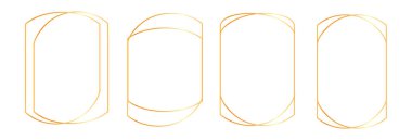 Altın ince çerçeve ayarlandı. Altın vektör, lüks minimalist koleksiyonla sınırdır. Geometrik pankartlar dekoratif doğrusal dikdörtgenler.