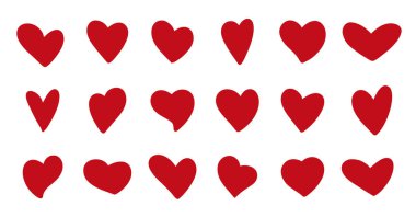 Silüet kırmızı kalp vektör illüstrasyonunu ayarla. Kalp vektör simgeleri. Beyaz arkaplanda izole edilmiş aşk simgeleri.