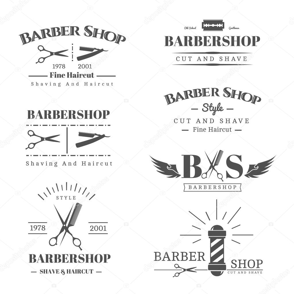 Vector set of retro barber shop labels, logo, badges and design element