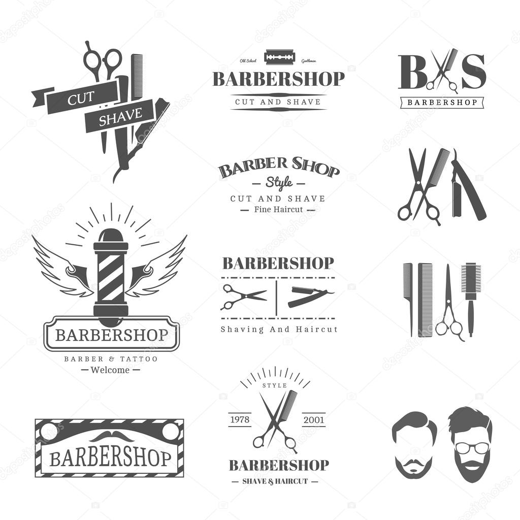 Vector set of retro barber shop labels, logo, badges and design element