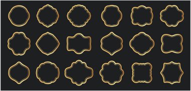 Altın ince çizgi çerçeve koleksiyonu. Altın vektör, lüks minimalist dizayn şablonuyla sınırdır. Geometrik pankartlar dekoratif doğrusal dikdörtgenler.