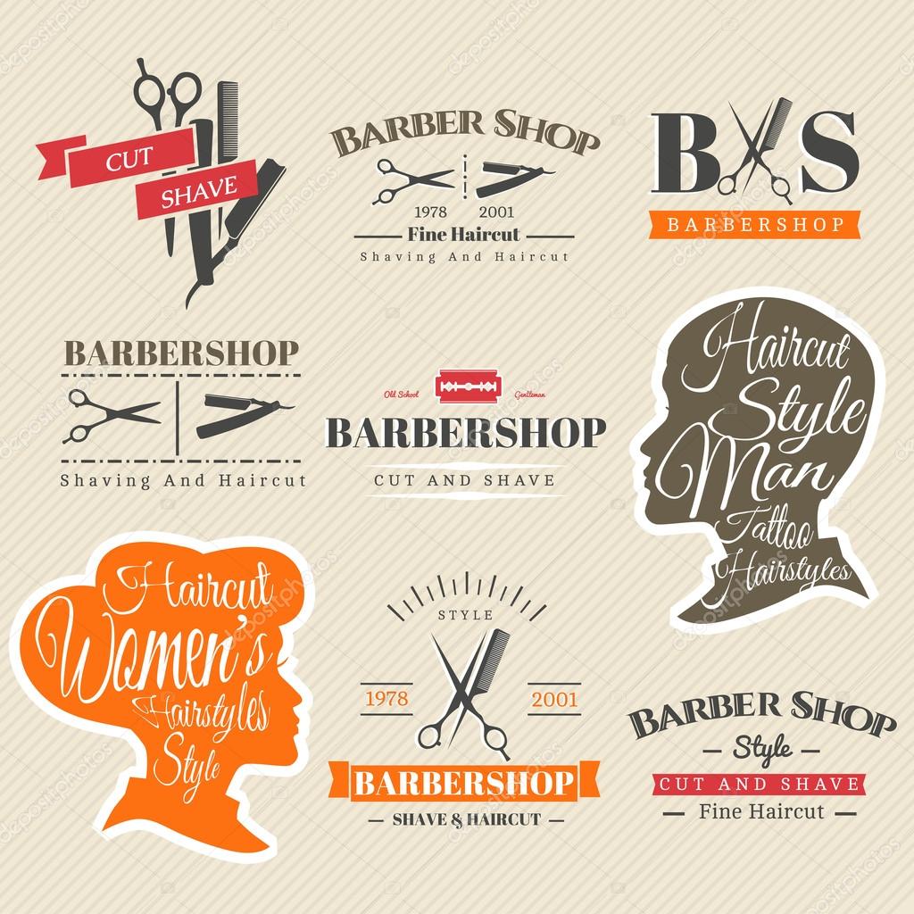 Set of Retro Barber Shop Labels, Logo, Signs, Badges. Barbershop Vector Design Element. You Can Use it for Signboard, Signage or Just Design Element for Your Work