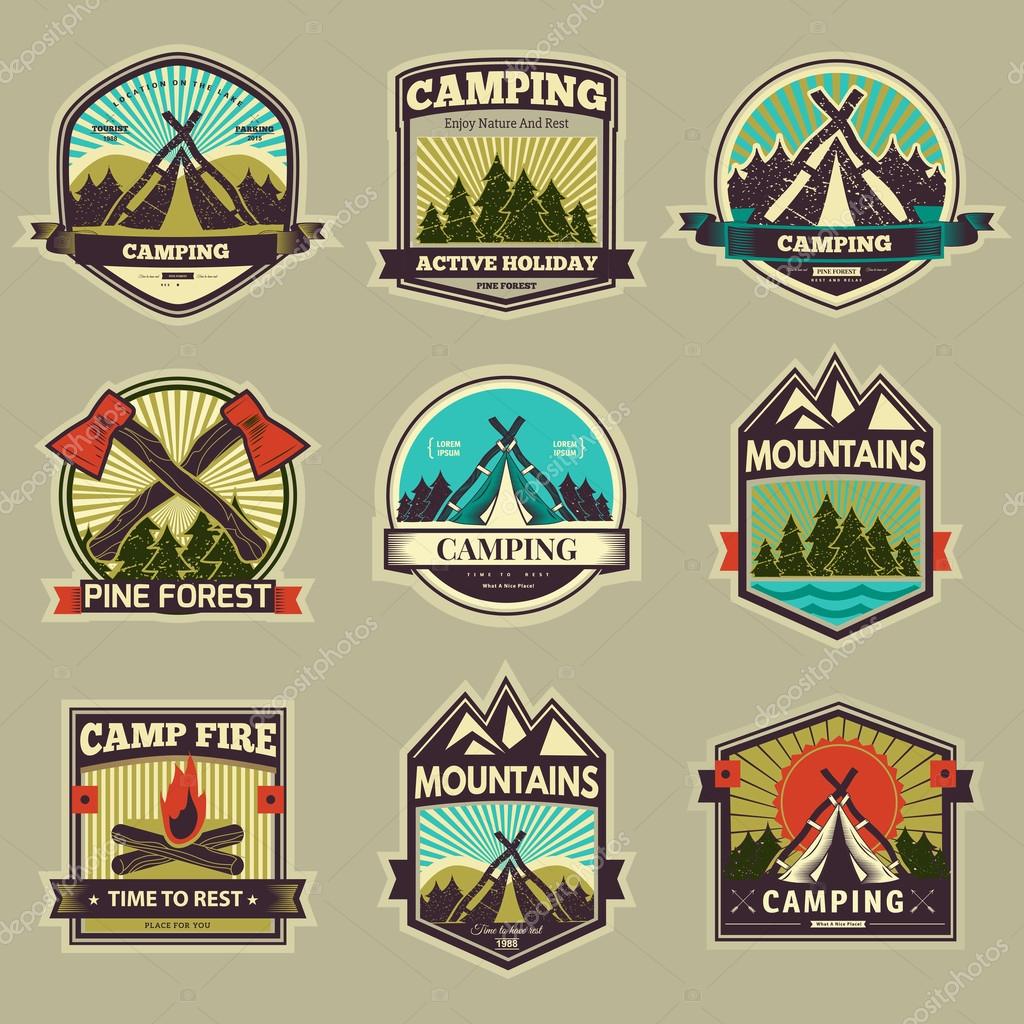Retro vector vintage camp label and logo graphics. Camping outdoor, adventure and explorer. Simple and nice design. Travel and Exploration the world