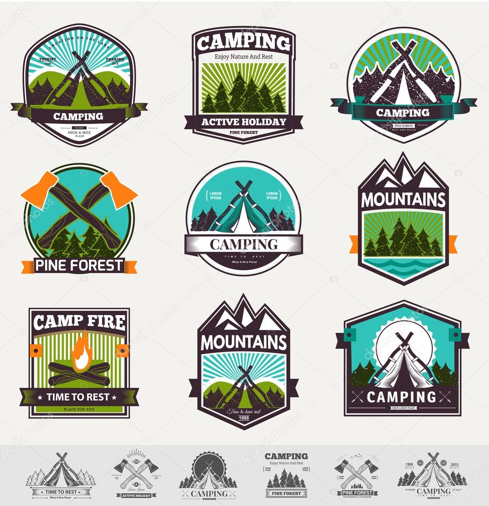 Retro vector vintage camp label and logo graphics. Camping outdoor, adventure and explorer. Simple and nice design. Travel and Exploration the world
