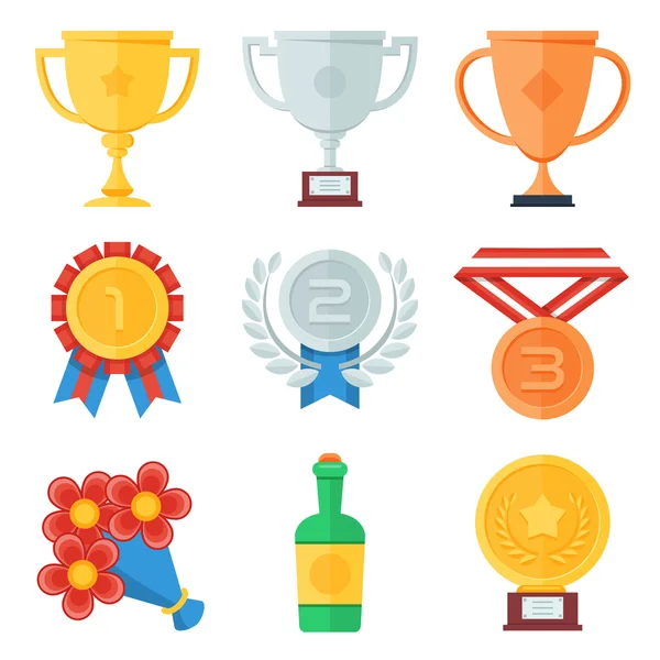 Trophy and awards flat icons set — Stock Vector