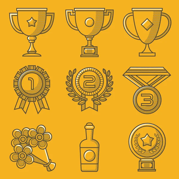 Trofeo y premios. Set de iconos amarillo retro — Archivo Imágenes Vectoriales