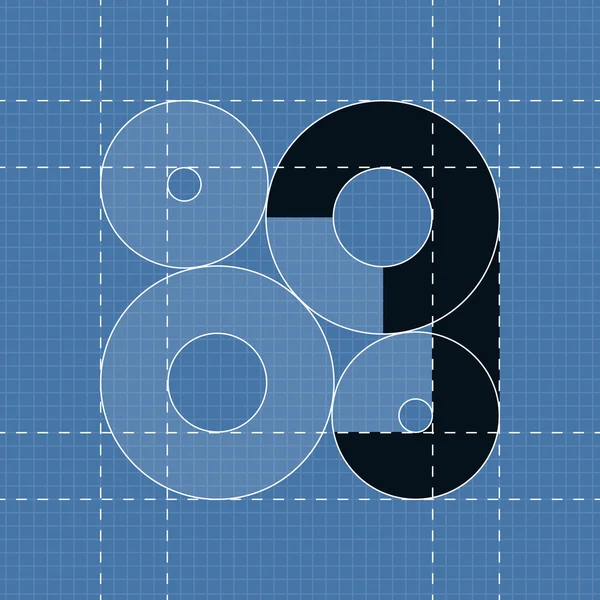 Round engineering font. Symbol 3 — Stock Vector