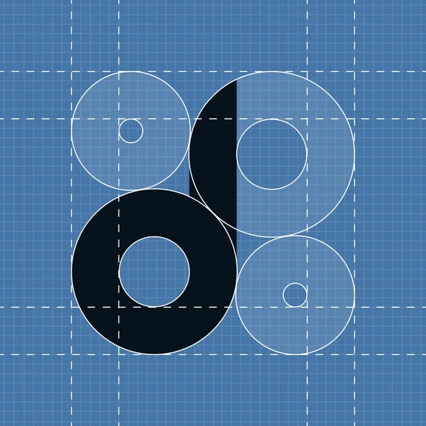 Round engineering font. Symbol D — Stock Vector