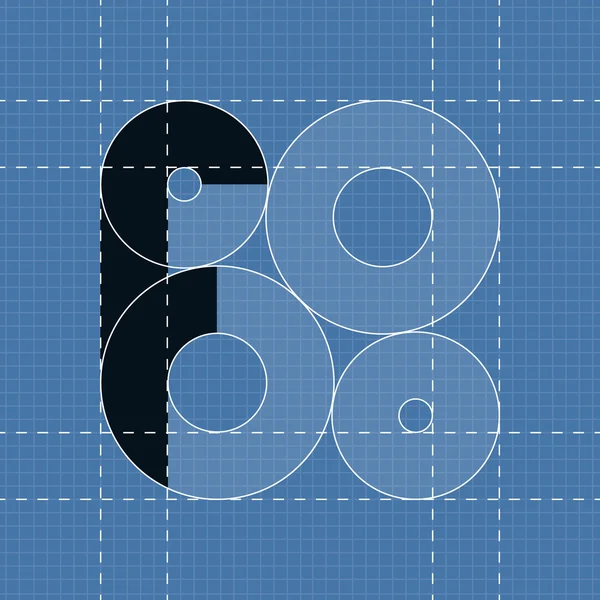 Round engineering font. Symbol F — Stock Vector