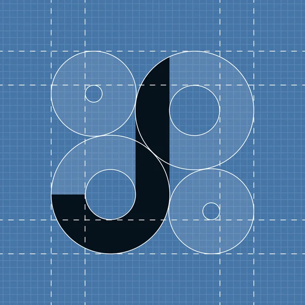 Round engineering font. Symbol J — Stock Vector