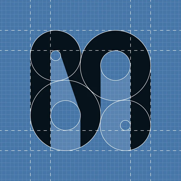 Round engineering font. Symbol M — Stock Vector