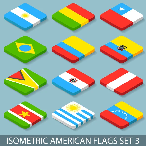 Flat Isometric American Flags Set 3 — Stock Vector