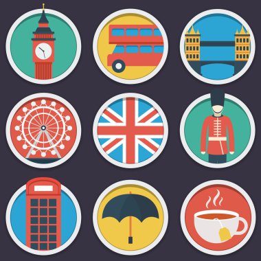 Londra düz daire Icon set