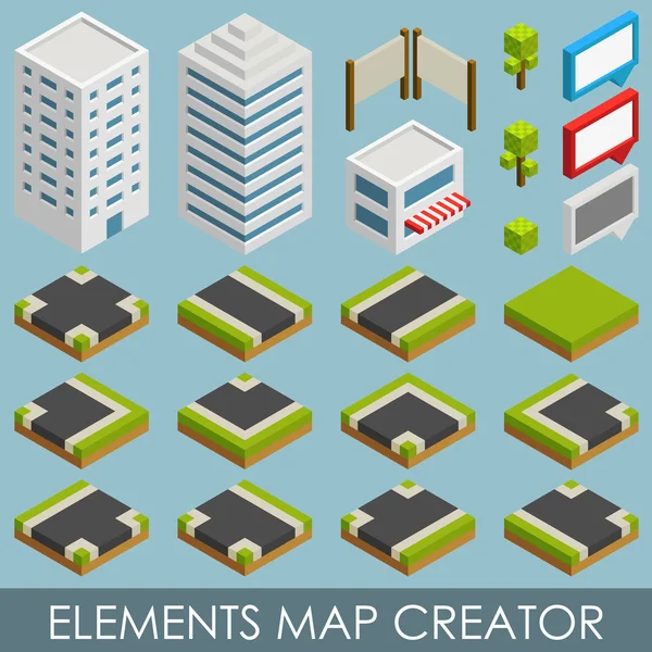 Elementos isométricos criador mapa —  Vetores de Stock