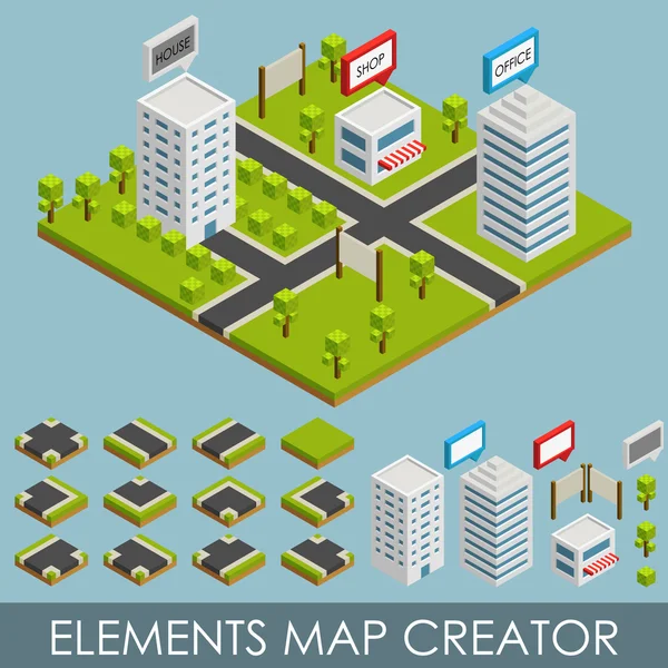 Elementos isométricos criador mapa — Vetor de Stock