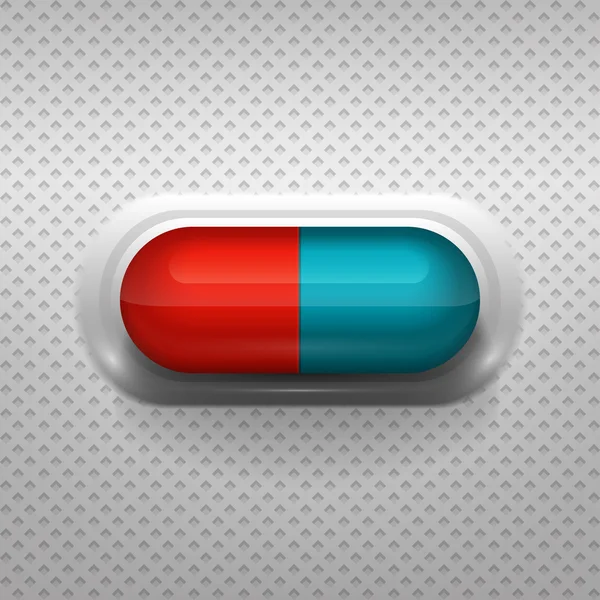 Red and blue capsule pill with background — Stock Vector