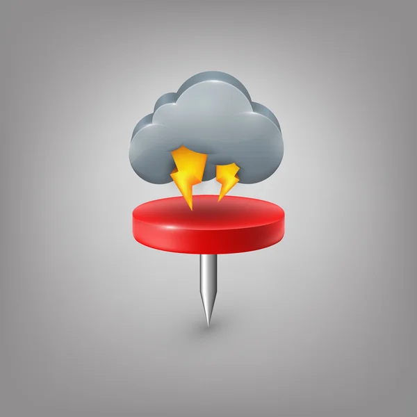 Tempo icona pin rosso. Fulmine nuvola — Vettoriale Stock