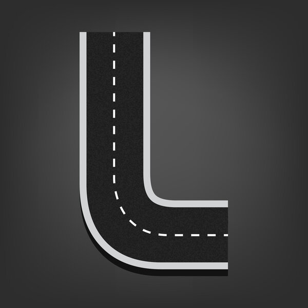 L letter. Road font