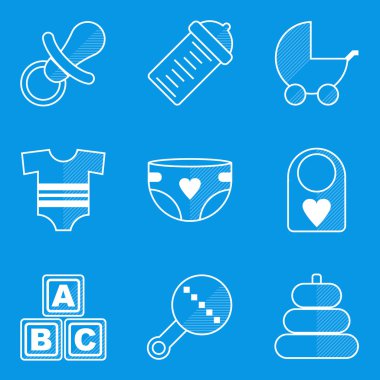 Planı simge seti. Bebek. Çocuklar. Aile