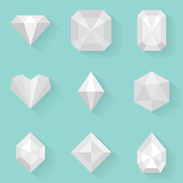 Conjunto de ícones planos. Diamante. Estilo branco — Vetor de Stock