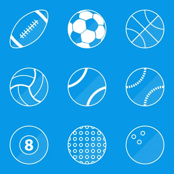 Conjunto de iconos de plano. Bola deportiva — Vector de stock