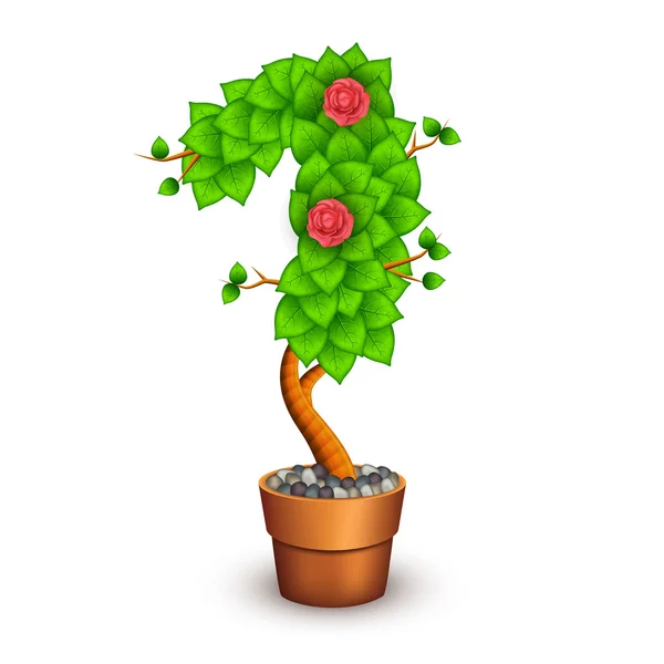 Isolated tree with flowers in clay pot. In the form of number 1 — Stock Vector