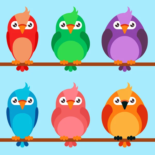 Conjunto de desenhos animados pássaros ícones — Vetor de Stock